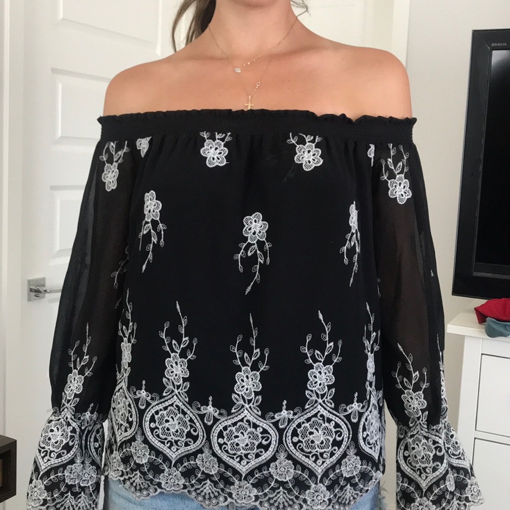 Embroidered off the shoulder blouse